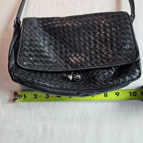 Ganson Vintage Woven Leather Shoulder or Crossbody Black Purse Medium Size - Picture 1 of 9